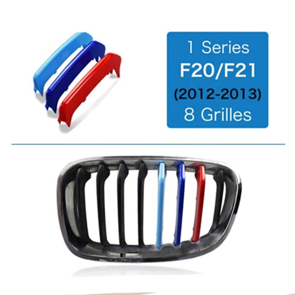 3pcs 8 Bar Front Trim Kidney Grill Cover Clip Strip Stripe For BMW 1 Series F20/F21 2012 - 2014