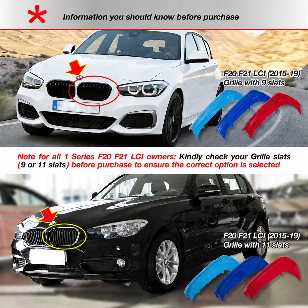 3pcs 9 Bar Front Trim Kidney Grille Cover Clip Strip Stripe For BMW 1 Series F20/F21 LCI  2015 - 2019