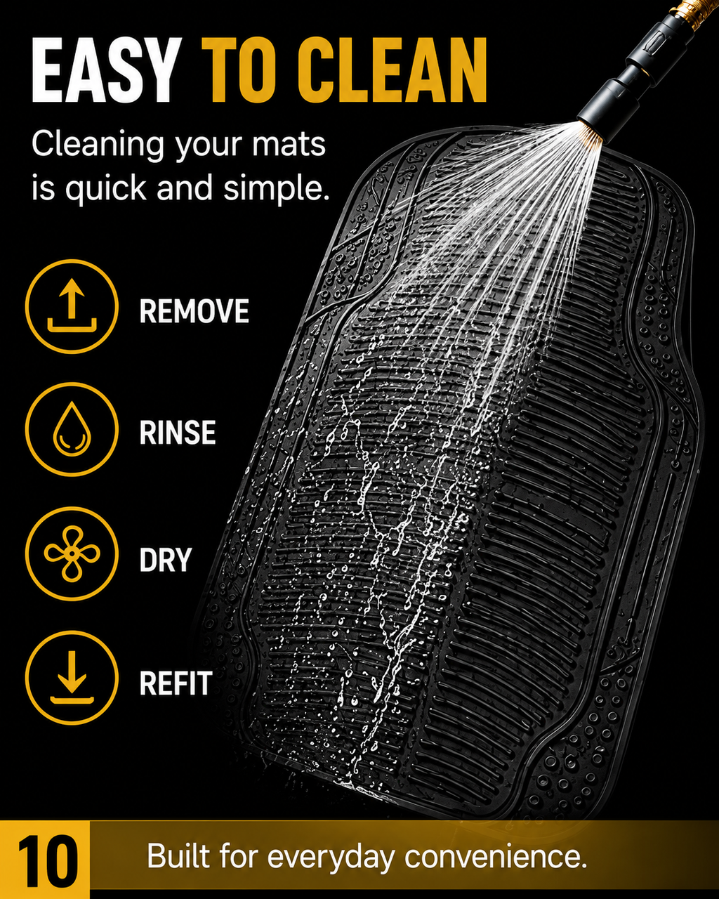Universal Heavy Duty Rubber Car Floor Mats – 4 Piece Trim-to-Fit Set | QC Components