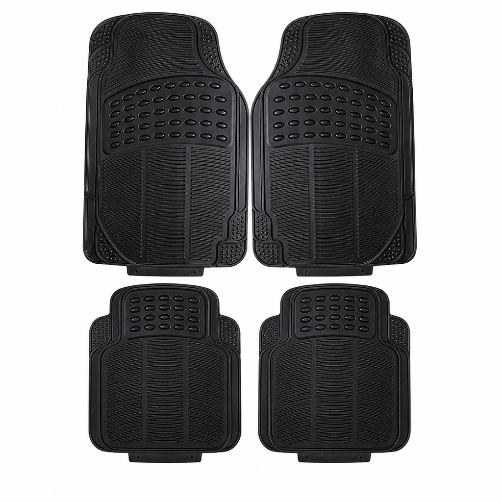 Universal Heavy Duty Rubber Car Floor Mats – 4 Piece Trim-to-Fit Set | QC Components
