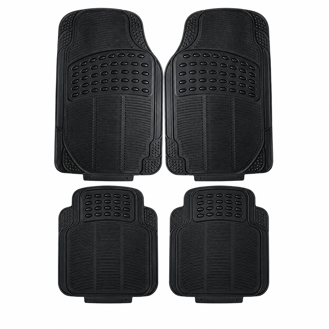 Universal Heavy Duty Rubber Car Floor Mats – 4 Piece Trim-to-Fit Set | QC Components
