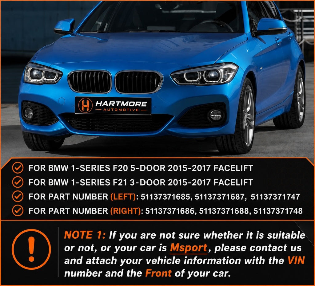 BMW 1 Series F20 F21 LCI Gloss Black Front Kidney Grilles | 2015-2019 | Hartmore Automotive