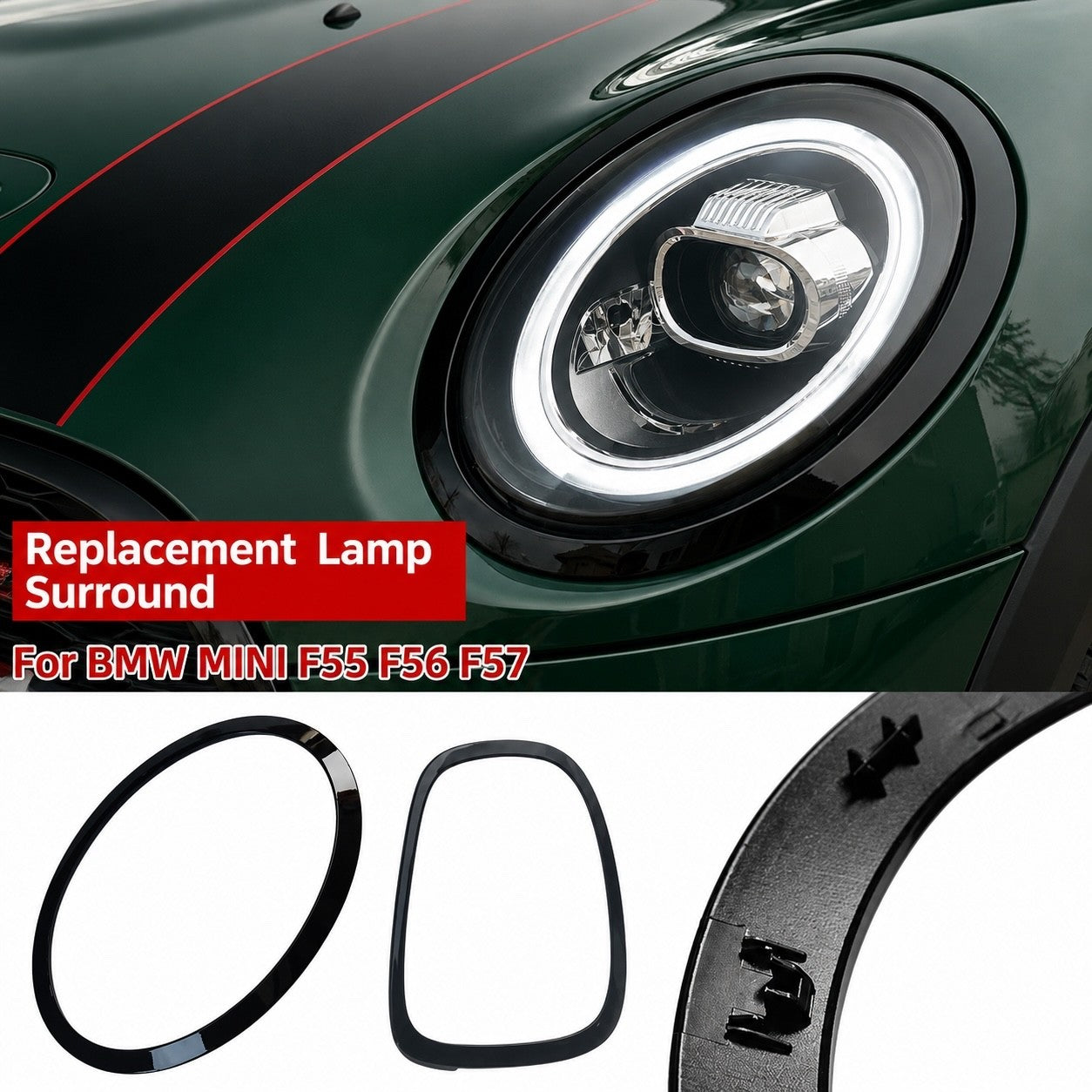 MINI F55 F56 F57 Gloss Black Headlight & Taillight Surround Trim Set | 4 Piece | 2014-2020