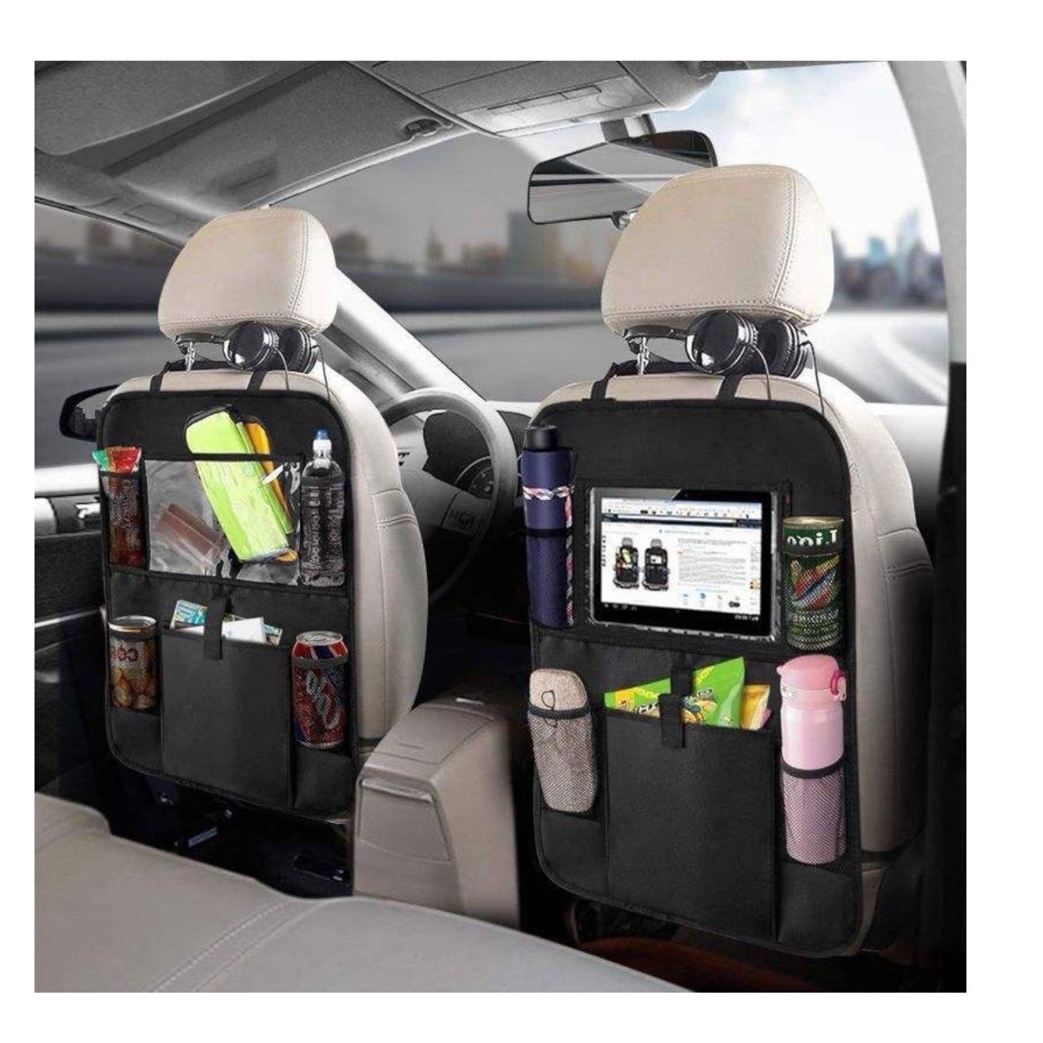 Back Seat Tablet Holder Organiser Car Passenger Storage Pockets iPad Headrest