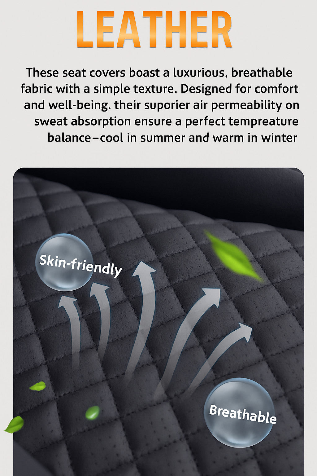 Car Seat Covers Breathable Nappa Leather Non-Slip Universal Premium  Auto