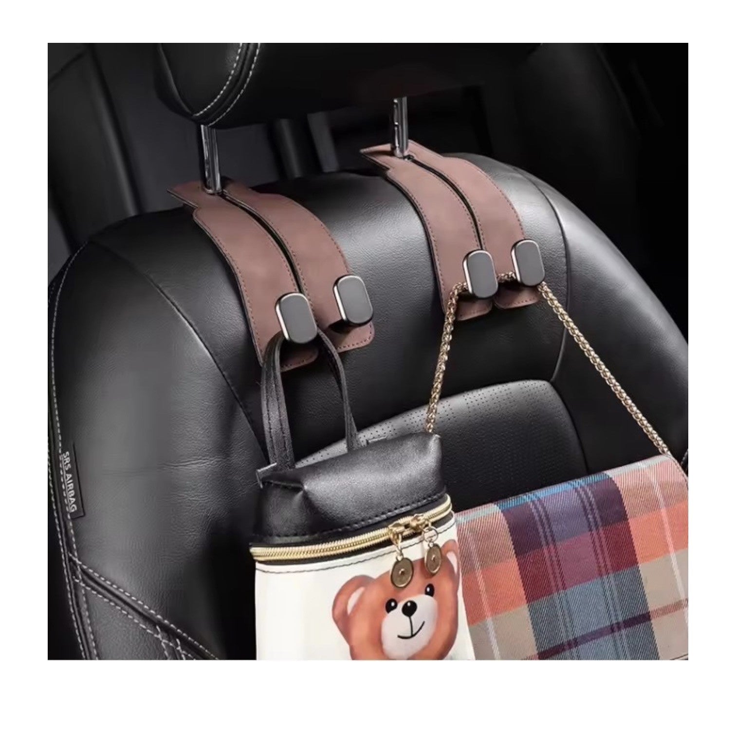 Leather Car Seat Back Headrest Storage Dual Hooks Hanger Holder Bracket