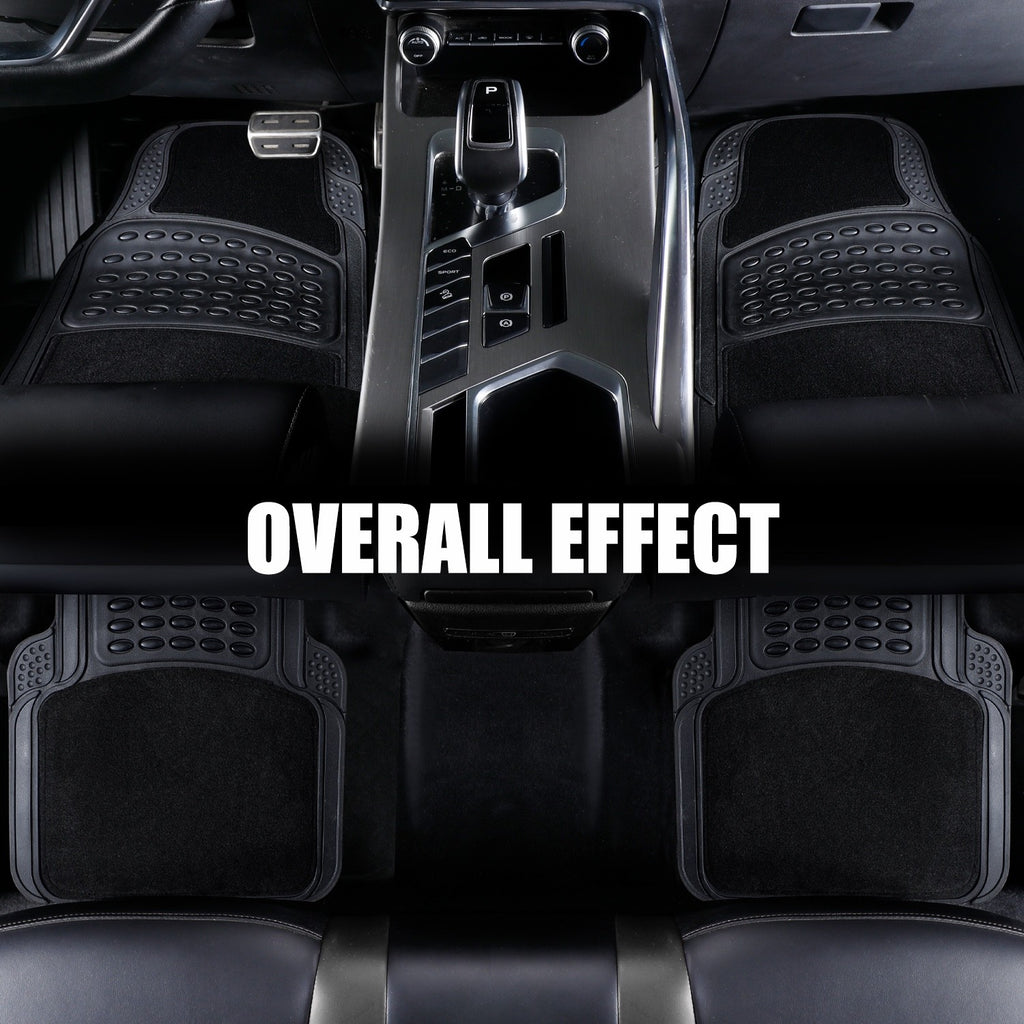 4PC Heavy Duty Universal Black Car Mat Set Carpet & Rubber Non-Slip Car SUV Van