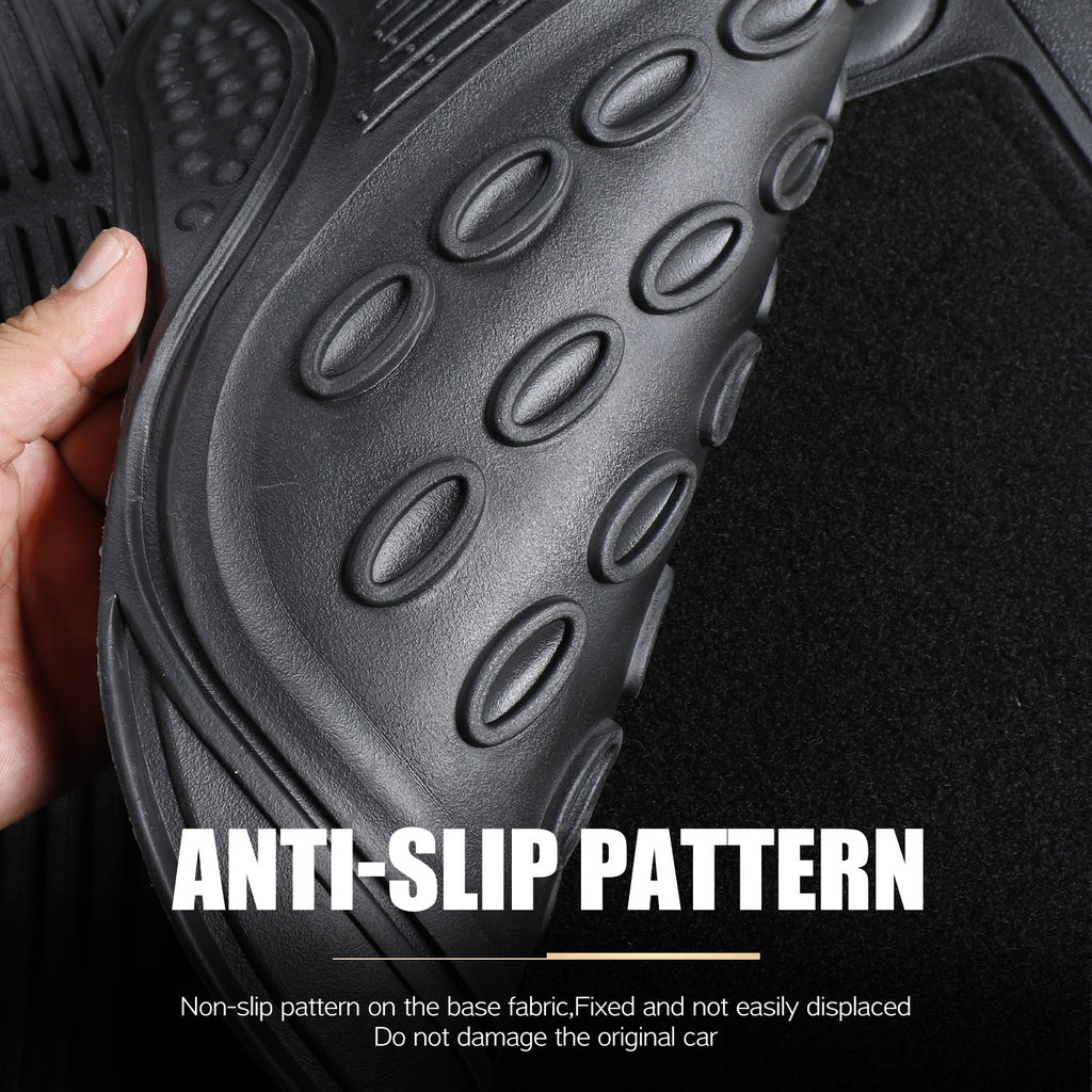 4PC Heavy Duty Universal Black Car Mat Set Carpet & Rubber Non-Slip Car SUV Van