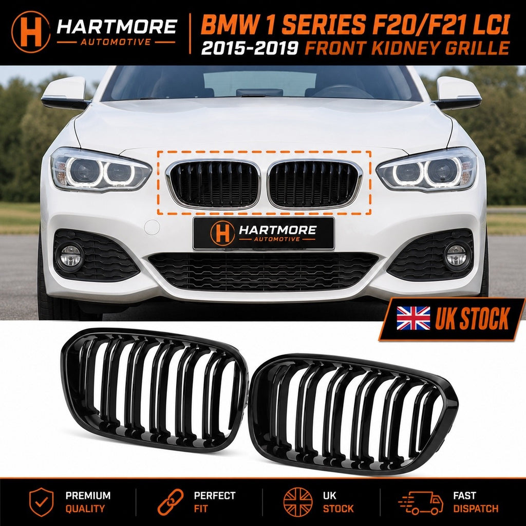 BMW 1 Series F20 F21 LCI Gloss Black Front Kidney Grilles | 2015-2019 | Hartmore Automotive