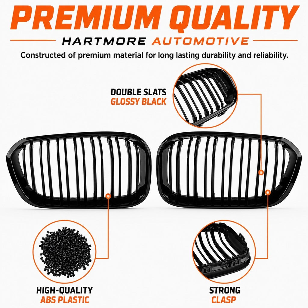 BMW 1 Series F20 F21 LCI Gloss Black Front Kidney Grilles | 2015-2019 | Hartmore Automotive