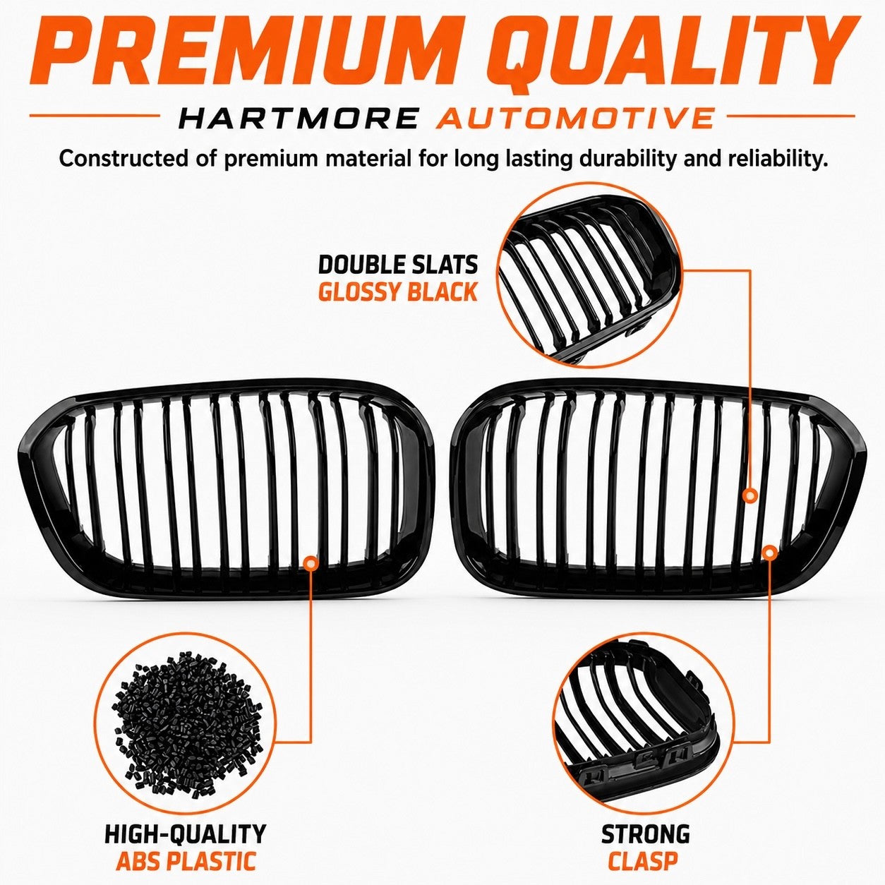 BMW 1 Series F20 F21 LCI Gloss Black Front Kidney Grilles | 2015-2019 | Hartmore Automotive