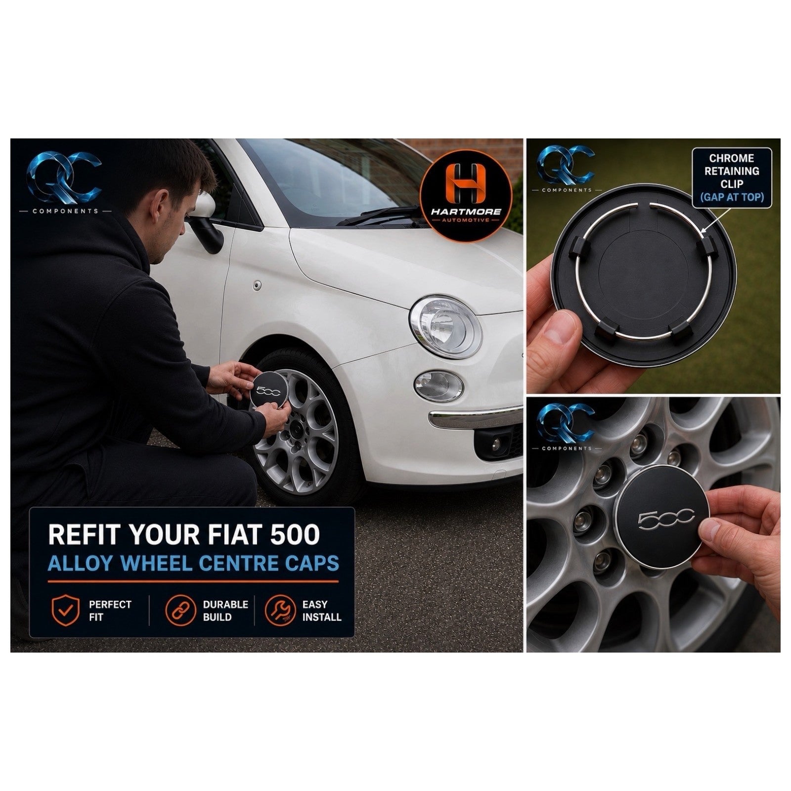 Fiat 500 Compatible Clips Cap Securing  Rings Aftermarket  x4 (set of 4)
