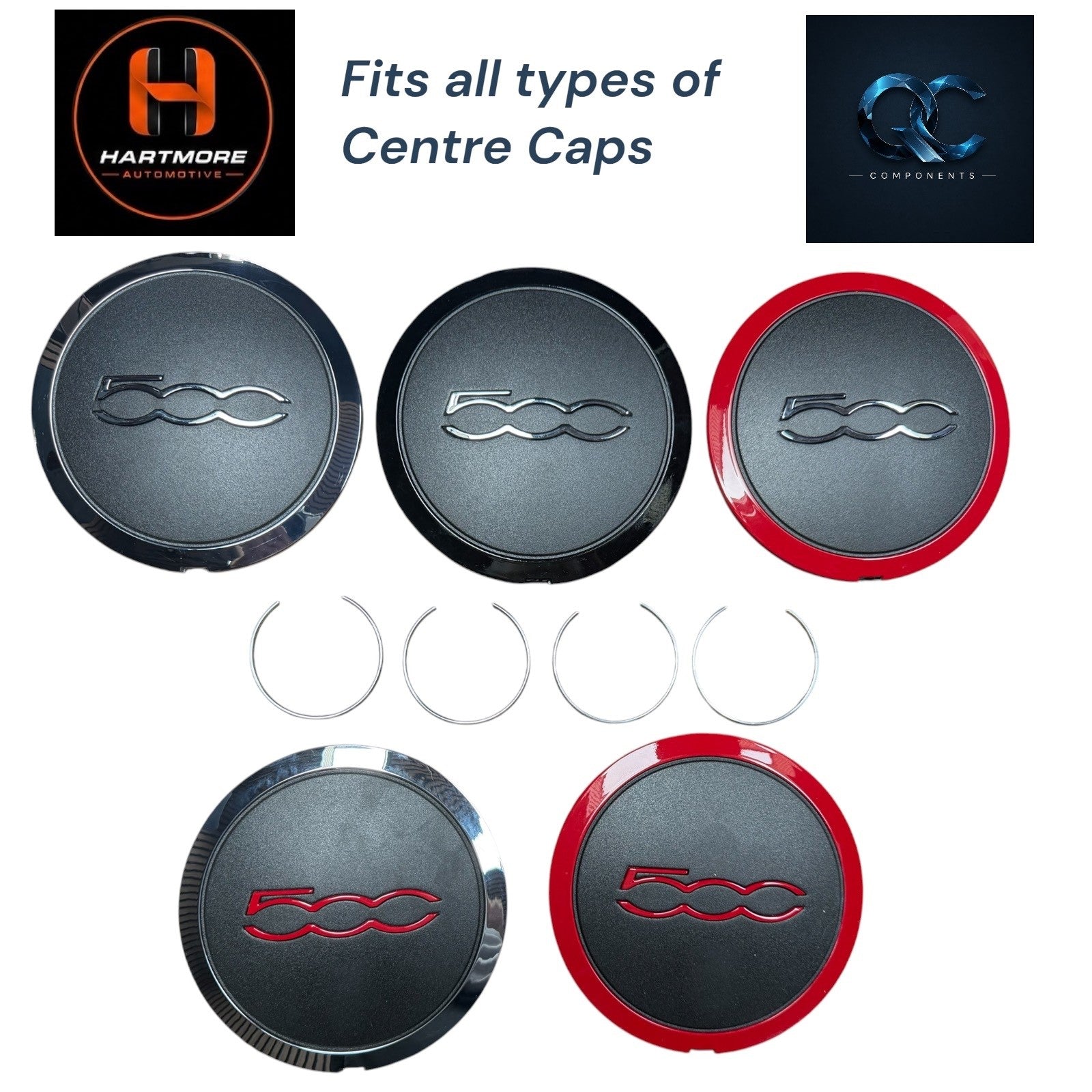 Fiat 500 Compatible Clips Cap Securing  Rings Aftermarket  x4 (set of 4)