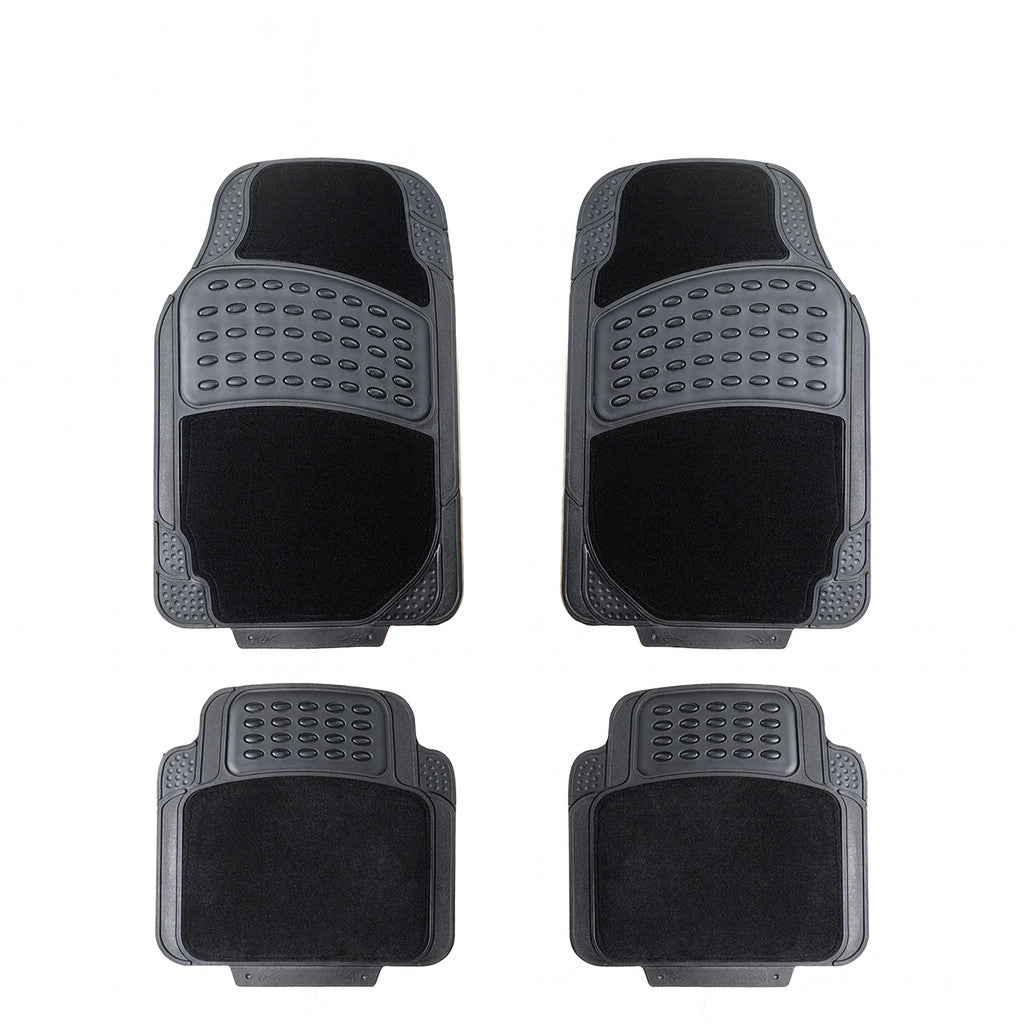 4PC Heavy Duty Universal Black Car Mat Set Carpet & Rubber Non-Slip Car SUV Van