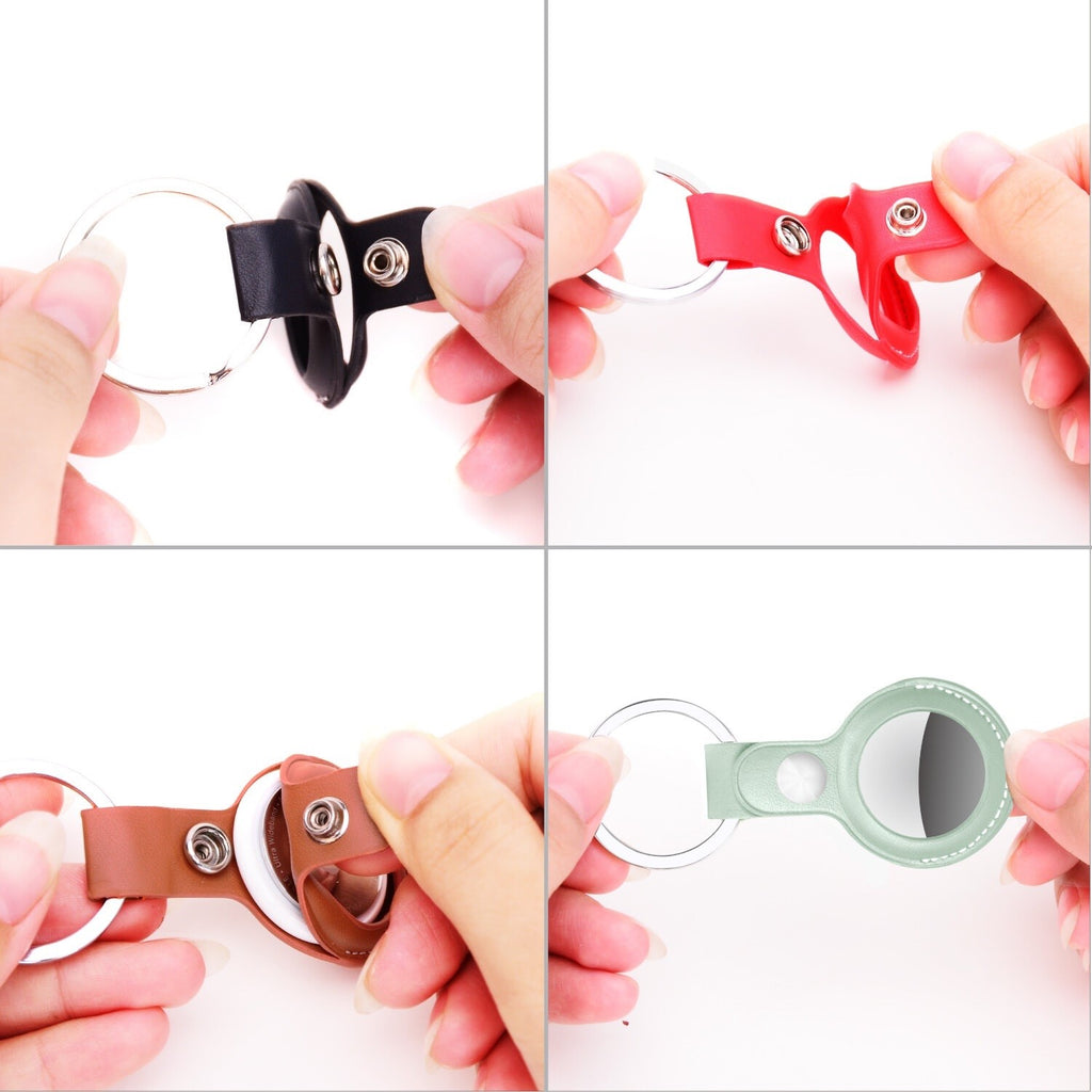 AirTag Case For Air Tag Cover Tracker PU LEATHER Car Key Chain Ring Holder