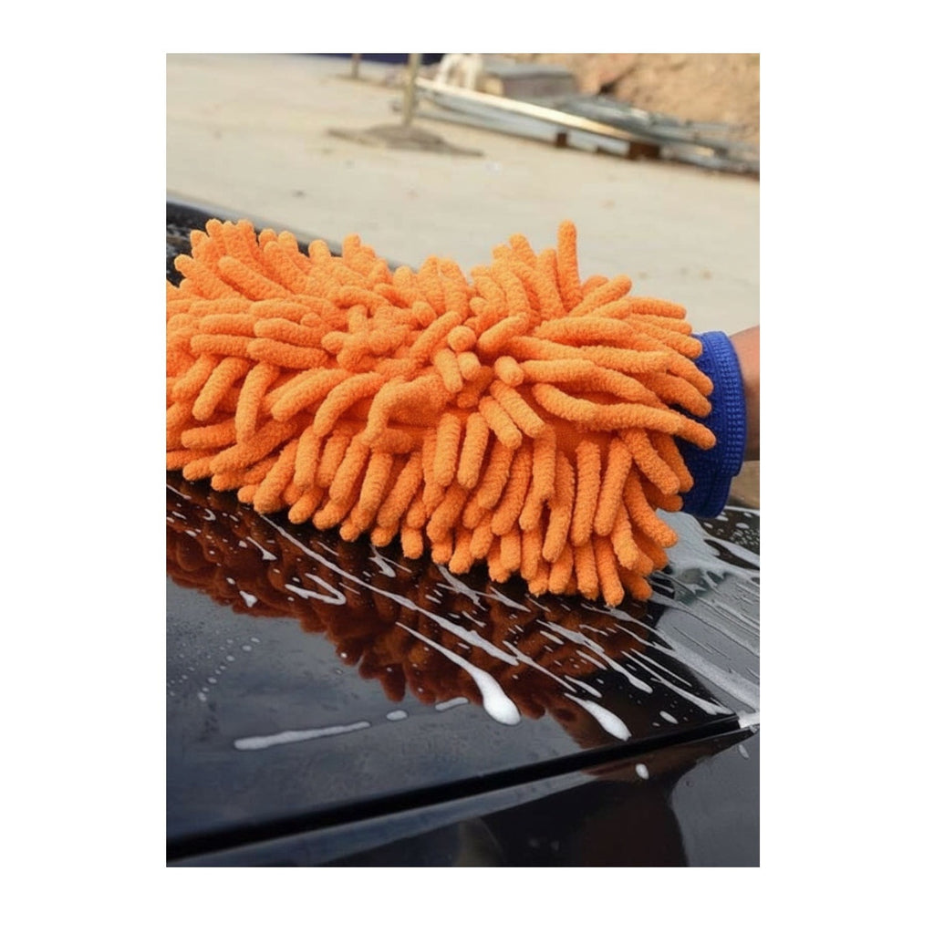 CAR CLEANING NOODLE WASH MITTS - CAR VALETING DETAIL MITT - NO SWIRLS - ORANGE