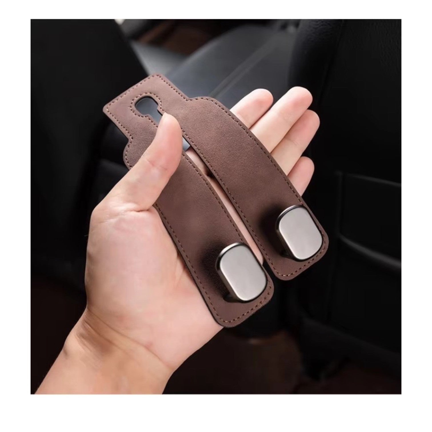 Leather Car Seat Back Headrest Storage Dual Hooks Hanger Holder Bracket