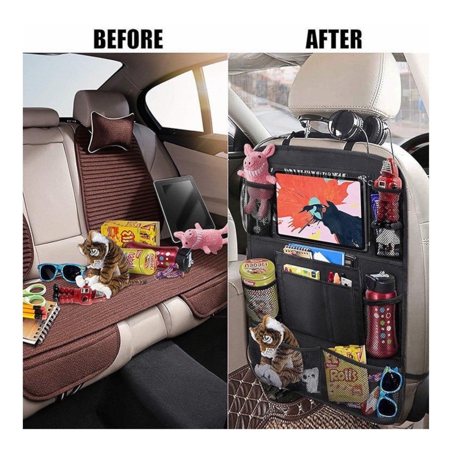 Back Seat Tablet Holder Organiser Car Passenger Storage Pockets iPad Headrest