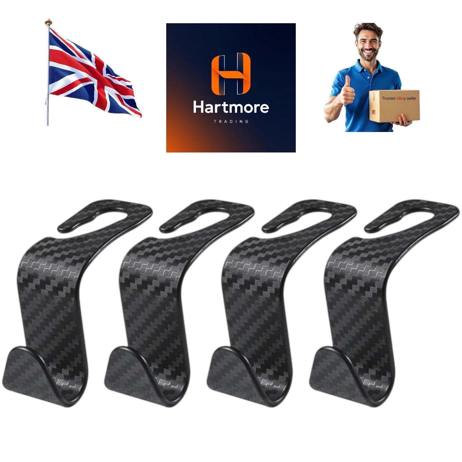 4PCS Carbon Fibre Auto Back Seat Headrest Hook Storage Hanger Car Accessories