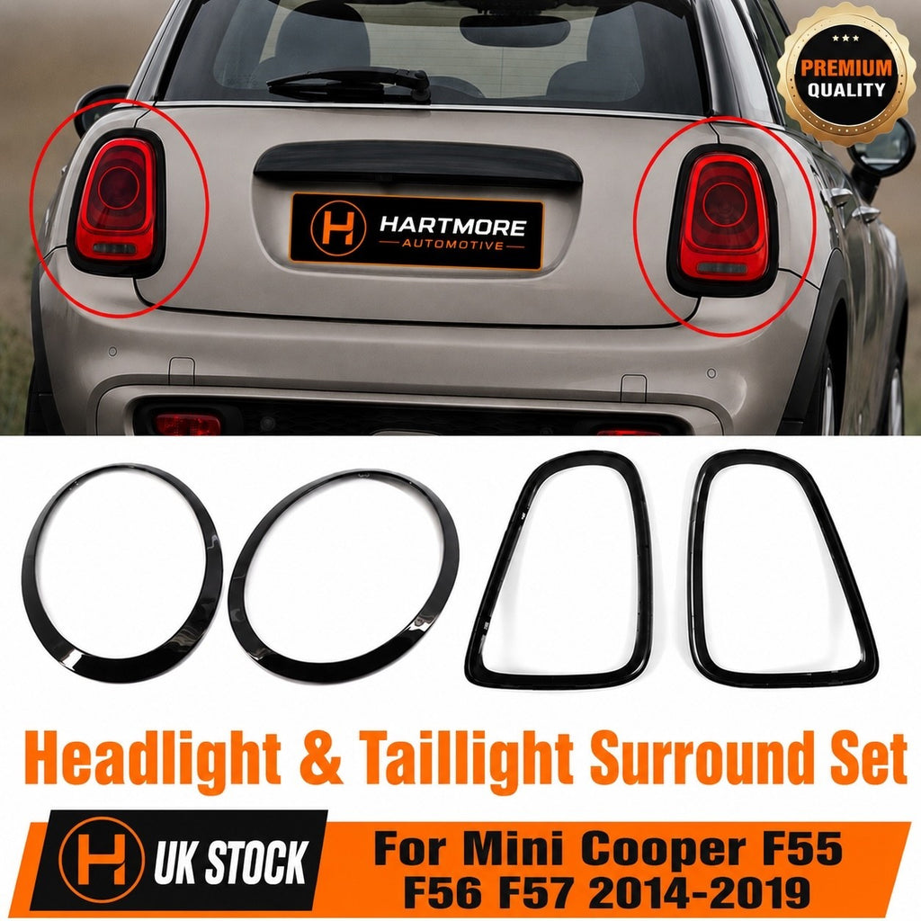 MINI F55 F56 F57 Gloss Black Headlight & Taillight Surround Trim Set | 4 Piece | 2014-2020