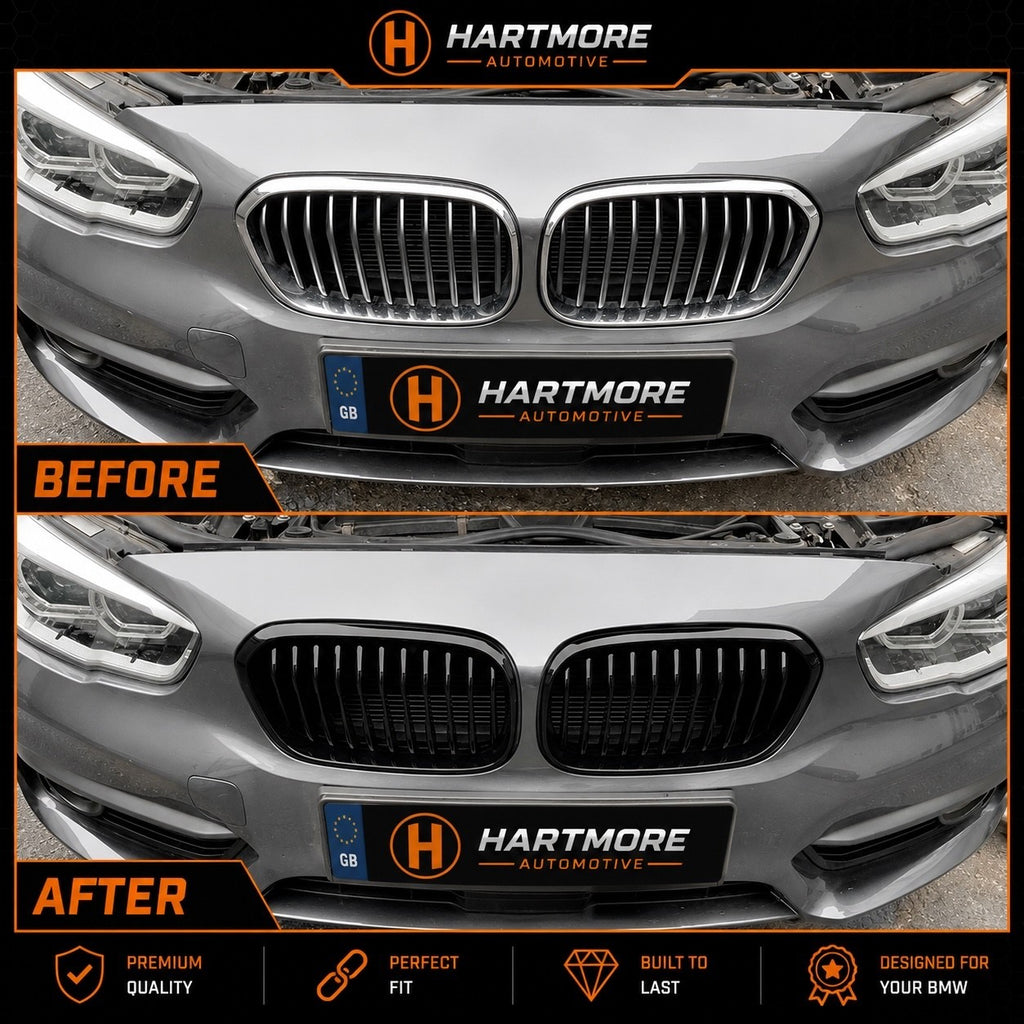 BMW 1 Series F20 F21 LCI Gloss Black Front Kidney Grilles | 2015-2019 | Hartmore Automotive