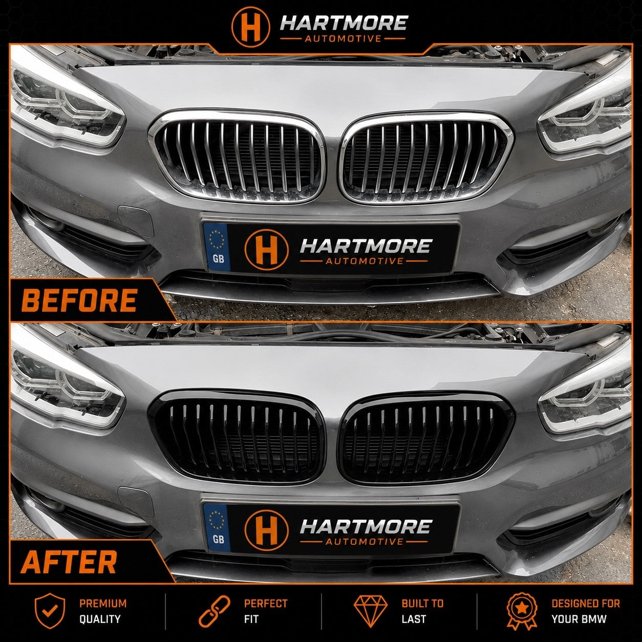 BMW 1 Series F20 F21 LCI Gloss Black Front Kidney Grilles | 2015-2019 | Hartmore Automotive