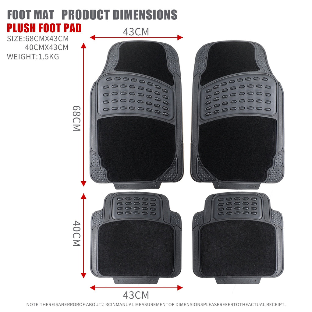 4PC Heavy Duty Universal Black Car Mat Set Carpet & Rubber Non-Slip Car SUV Van