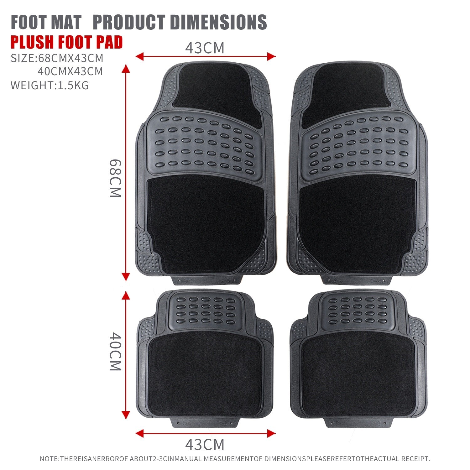 4PC Heavy Duty Universal Black Car Mat Set Carpet & Rubber Non-Slip Car SUV Van