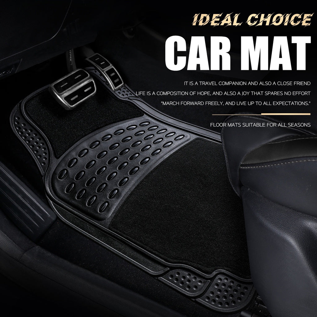 4PC Heavy Duty Universal Black Car Mat Set Carpet & Rubber Non-Slip Car SUV Van