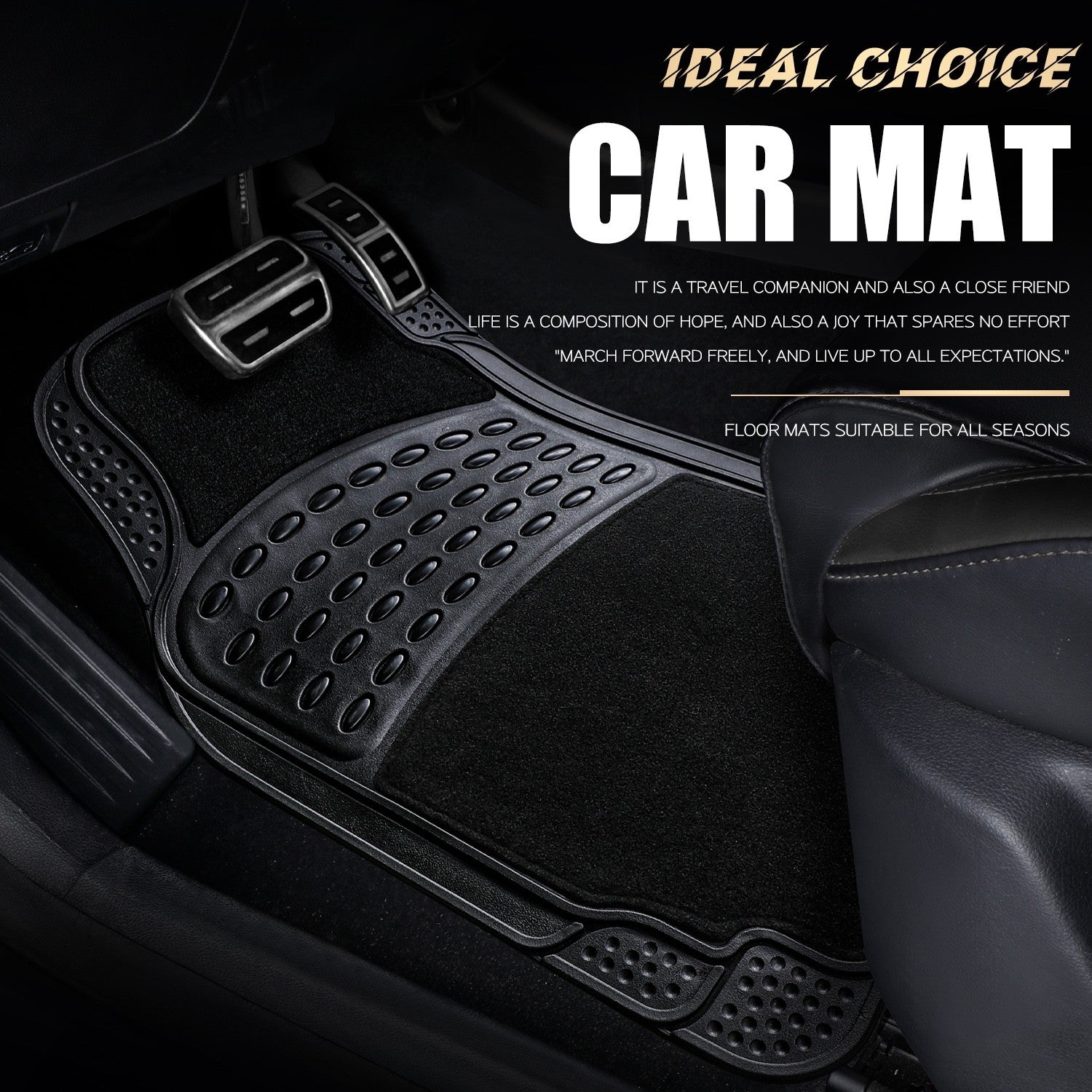4PC Heavy Duty Universal Black Car Mat Set Carpet & Rubber Non-Slip Car SUV Van