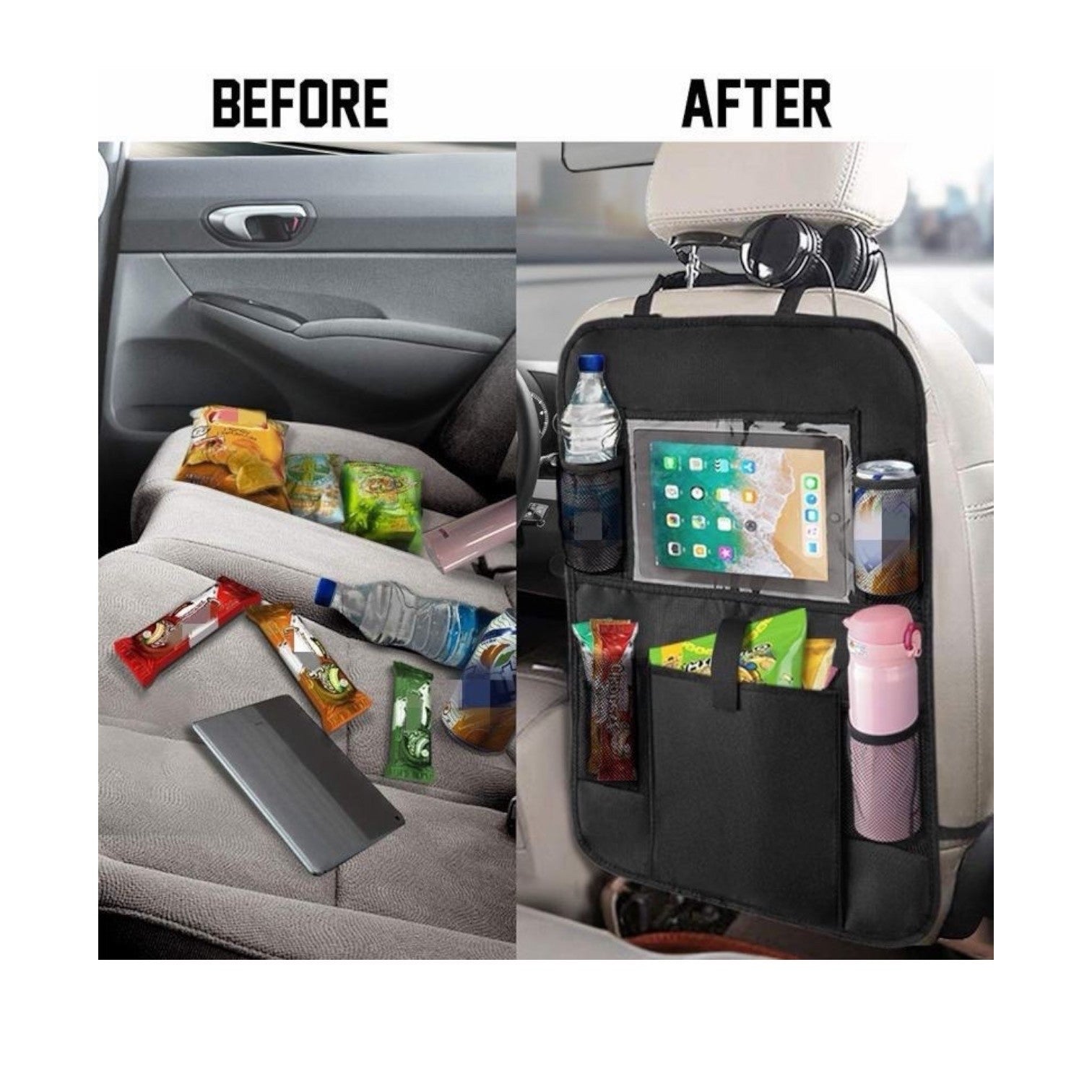 Back Seat Tablet Holder Organiser Car Passenger Storage Pockets iPad Headrest
