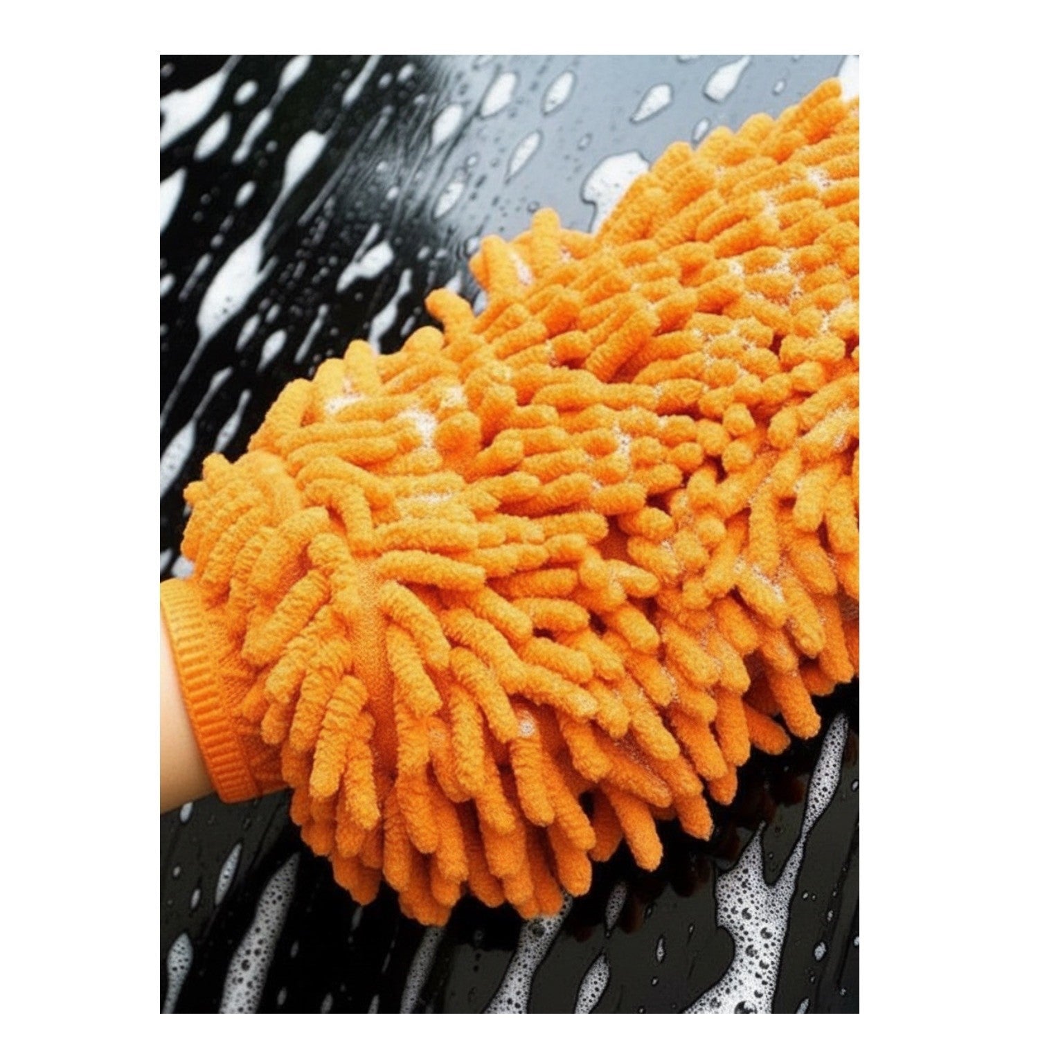 CAR CLEANING NOODLE WASH MITTS - CAR VALETING DETAIL MITT - NO SWIRLS - ORANGE