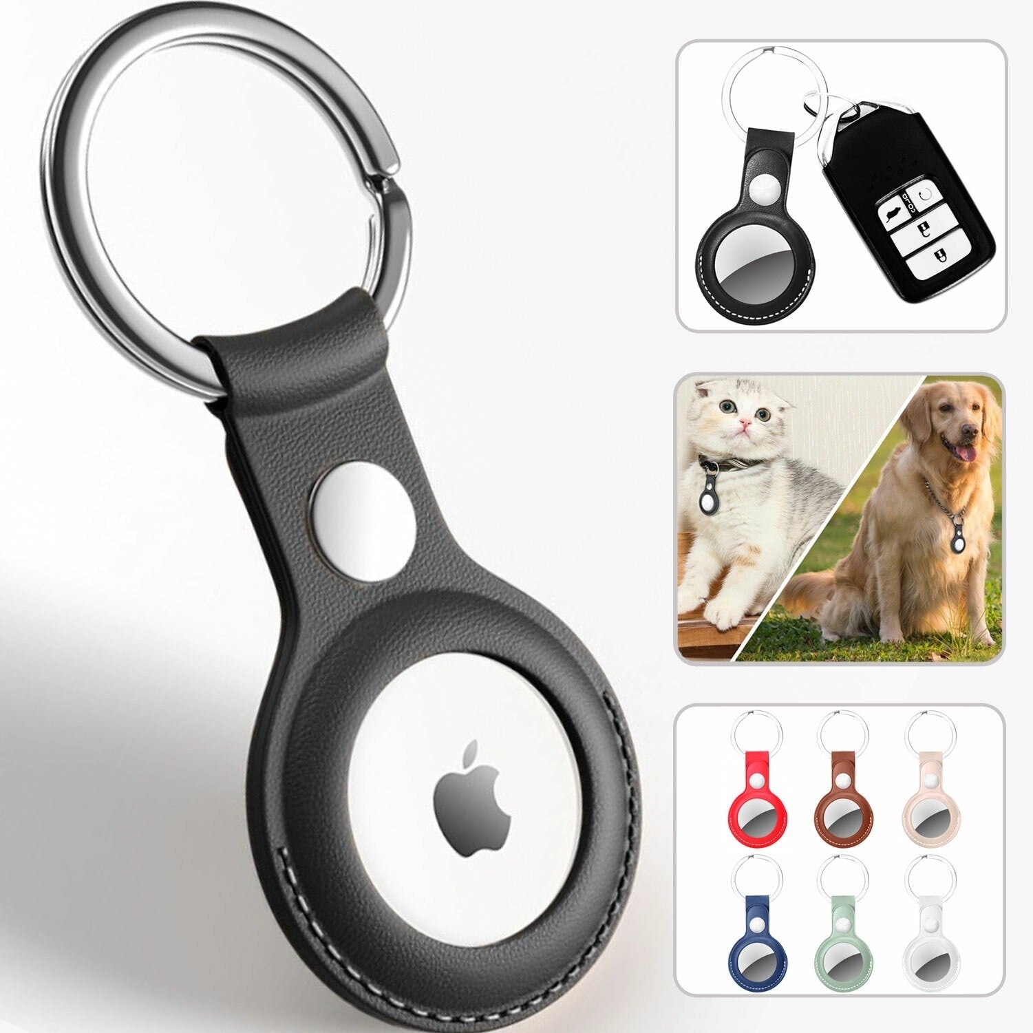 AirTag Case For Air Tag Cover Tracker PU LEATHER Car Key Chain Ring Holder